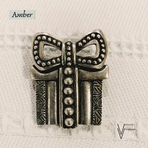 Vintage 70s Newpro Silver Tone Gift Box Brooch